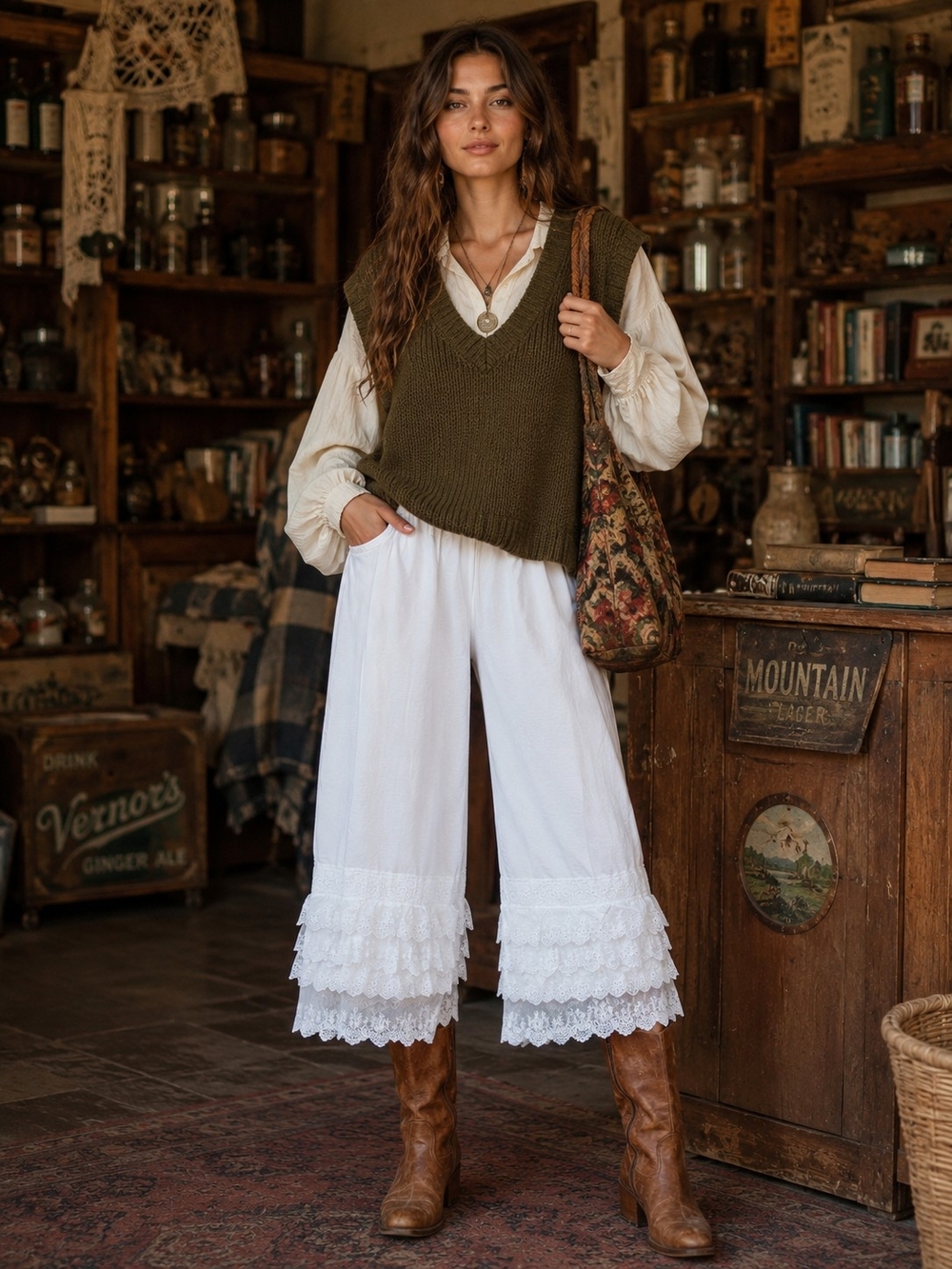 White Lace Ruffle Bloomer Pants Size 5 Cottagecore Boho Cropped